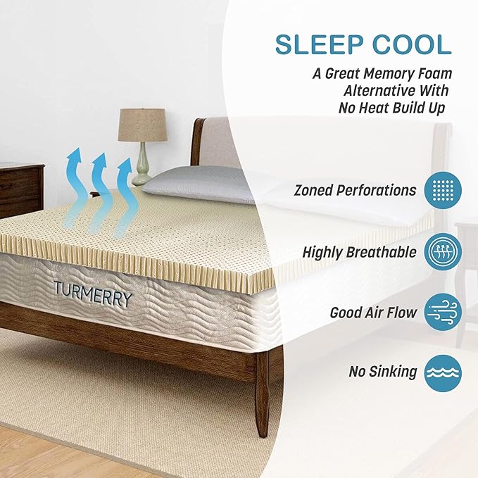 7 Zone Green Natural Organic Latex Mattress Topper Twin XL Size - 2 inch - High Density Firm - GOLS Certified Latex Foam Bed Pad for Back Sleepers Back Pain Relief Support Durable and Breathable