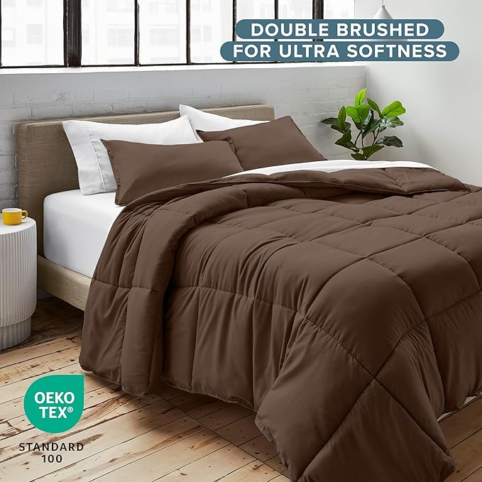Bare Home Comforter Set - Full Size - Ultra-Soft - Goose Down Alternative - Premium 1800 Series - All Season Warmth (Full, Cocoa)