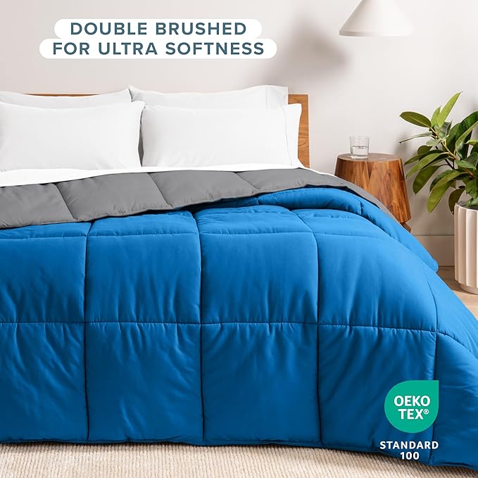Bare Home Queen Comforter - Reversible Colors - Goose Down Alternative - Ultra-Soft - Premium 1800 Series - All Season Warmth - Bedding Comforter (Queen, Grey/Medium Blue)