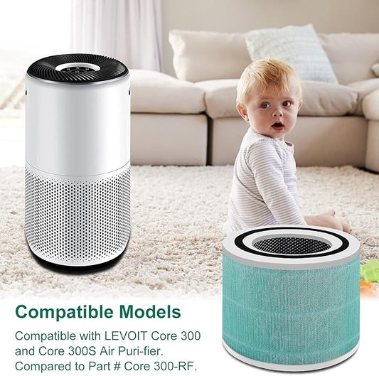 2 Pack Core 300/Core P350 Compatible with LEVOIT Core P350/Core 300 and Core 300S, Grade True Filter High-Efficiency Activated Carbon, Compare to Part # Core 300-RF (300-green-2Pack)
