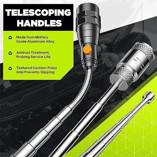 Telescoping Magnetic Pickup Tool Set, Inspection Mirror Telescoping, LED Flashlight, Cool Gadgets for Men, Stocking Stuffers, Gifts for Dad, Husband, Kids, Boyfriend, Magnet Stick