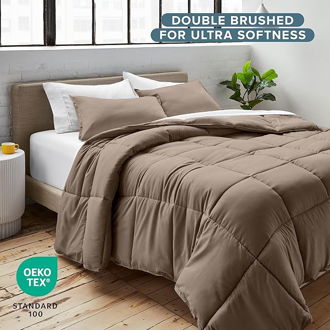 Bare Home Comforter Set - Queen Size - Ultra-Soft - Goose Down Alternative - Premium 1800 Series - All Season Warmth (Queen, Taupe)