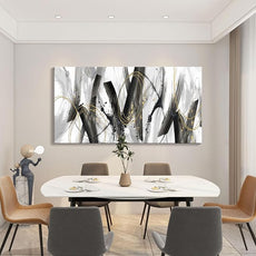 Large Modern Wall Art for Living Room, Bedroom, Office - Black and Gold Wall Pictures Abstract Paintings, Artwork - Black and White Wall Decor, Grey Tone29×58IN