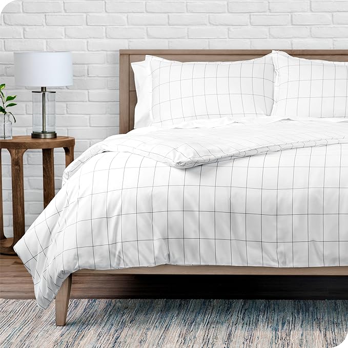 Bare Home Bedding Duvet Cover Extra Long - Premium 1800 Super Soft Collection - Lightweight, Duvet Cover - Soft Textured (Twin/Twin XL, Grid - White/Grey)