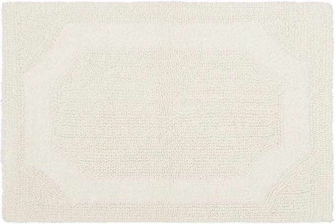 Laura Ashley - Reversible Cotton Bath Mat, Premium Bathroom Décor, Machine Washable Bathroom Rug, Highly Absorbent, 21"x34", Ivory