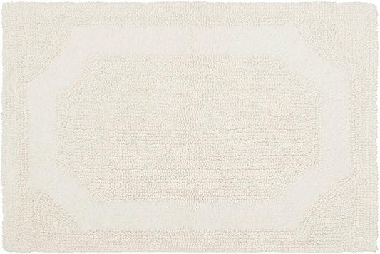 Laura Ashley - Reversible Cotton Bath Mat, Premium Bathroom Décor, Machine Washable Bathroom Rug, Highly Absorbent, 21"x34", Ivory