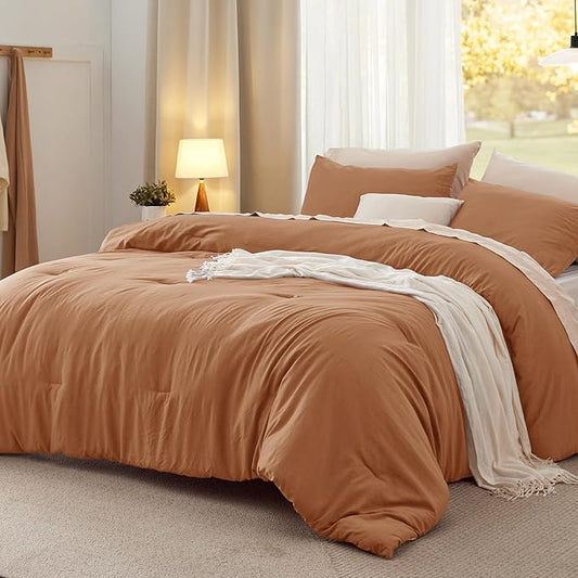 Bedsure Queen Size Comforter Set, Pumpkin Soft Prewashed Bedding for All Seasons, 3 Pieces GentleSoft™ Warm Down Alternative Bed Set, 1 Lightweight Comforter (90"x90") and 2 Pillowcases (20"x26")