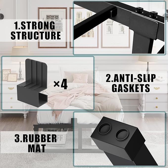 10 inch Twin XL Bed Frame Low Profile Metal Platform Frames with Mattress Slide Stopper,Heavy Steel Slats Support,No Box Spring Needed,Noise Free,Non-Slip,Easy Assembly