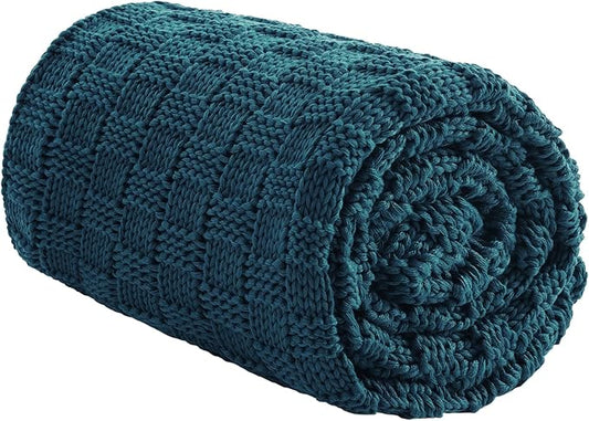 Knitted Weighted Blanket for Adult, No Beads Heavy Blanket 50” x 60'' 5lbs, Breathable Chunky Knit Blanket, Cooling Weighted Blanket for Hot Sleepers, Christmas Home Decor (Peacock Blue)