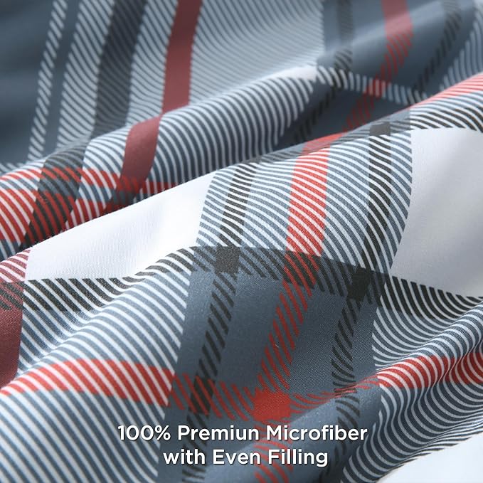 Andency Navy Red Plaid Comforter Set Full(79x90Inch), 3 Pieces Grid Gingham Stripes Bedding Comforter Sets for Boys Girls Kids Teens, Preppy Geometric Line Soft Lightweight Reversible Bed Set as Gift