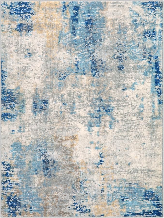 Lahome Modern Abstract 9x12 Area Rugs for Living Room, Washable Living Room Rug for Bedroom Low Pile Non Slip, Soft Indoor Accent Carpet for Dining Room Table Apartment, Blue/Grey