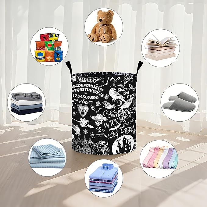 Halloween Black Laundry Basket Foldable Oxford Cloth Tote Bag Laundry Hamper Clothes Storage Bucket Organizer For Bathroom/Laundry Storage/Bedroom 19.6x15.7 Inch
