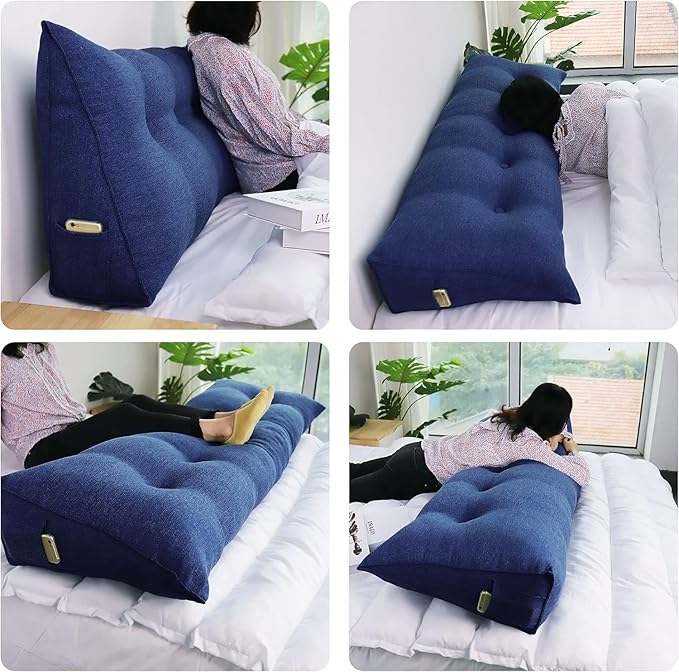 WOWMAX Headboard Wedge Pillow King Triangular Headboard Pillow Bed Wedge Pillow for Headboard Wedge Pillow Headboard for Daybed Bunk Bed Large Bolster Pillow for Bed with Removable Cover, Blue