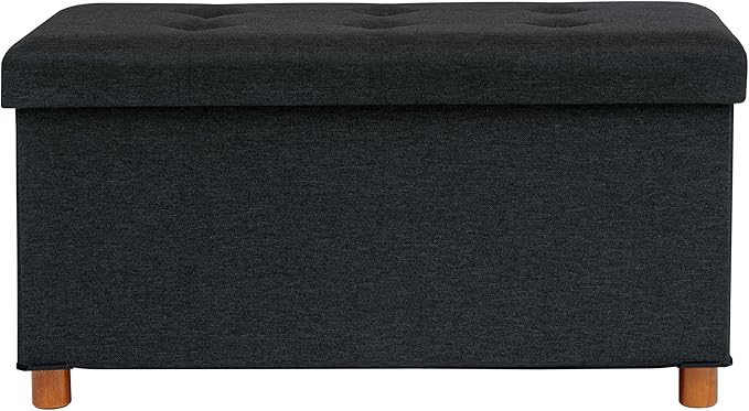 B FSOBEIIALEO Storage Ottoman with Tray, Foot Stools and Ottomans with Legs, Storage Cube Seat Linen Black 30"