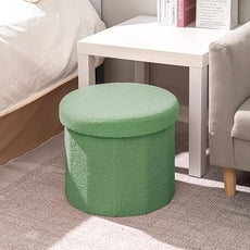 B FSOBEIIALEO Storage Ottoman Cube, Round Ottomans with Storage Foot Stool Footrest for Lving Room, Boucle Ottoman Seat for Dorm Room,Faux Teddy Fur, Green 15