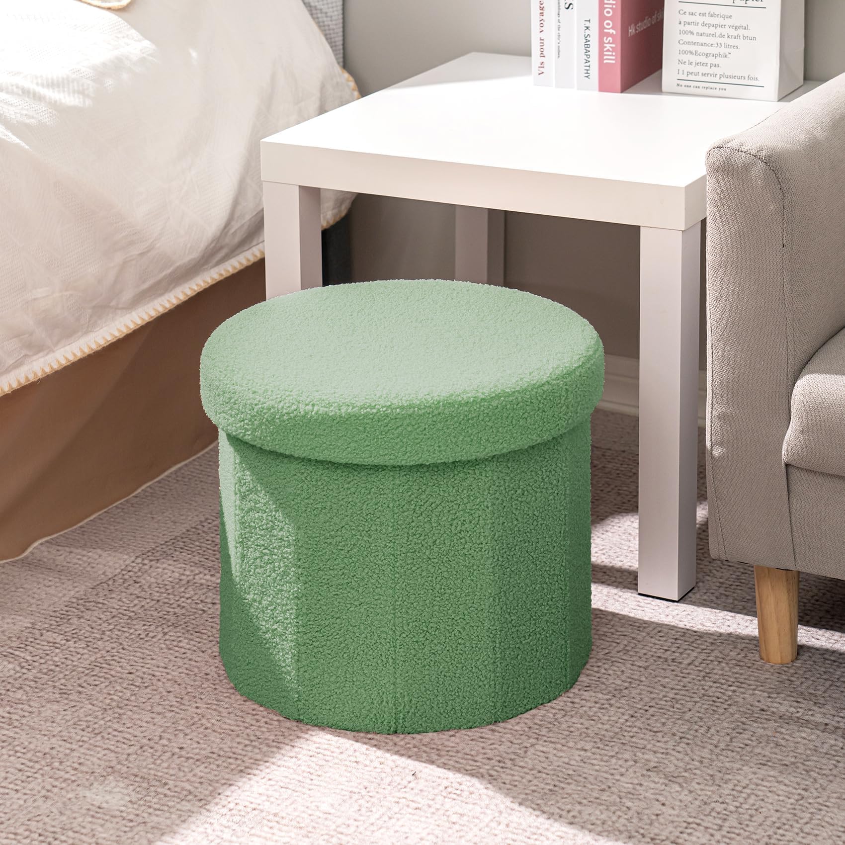 B FSOBEIIALEO Storage Ottoman Cube, Flowers Shaped Ottomans with Storage Foot Stool Footrest for Lving Room, Boucle Ottoman Seat for Dorm Room,Faux Teddy Fur,White 12.6"x12.6"x12.6" Dormly