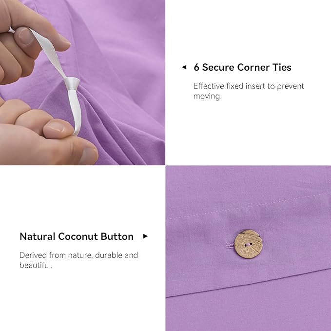 JELLYMONI Cotton Duvet Cover King Size - Light Purple Comforter Cover with Button 100% Washed Cotton 3PCS Breathable Soft Solid Bedding Set Duvet Cover 104×90in & 2 Pillowcases (NO Comforter)