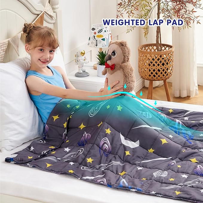 yescool Star Weighted Blanket 5 Pounds Cooling Weighted Lap Blanket, Galaxy Moon Heavy Blankets for Sleeping, Weighted Throw Blankets for 40-60lbs, 36"x48"