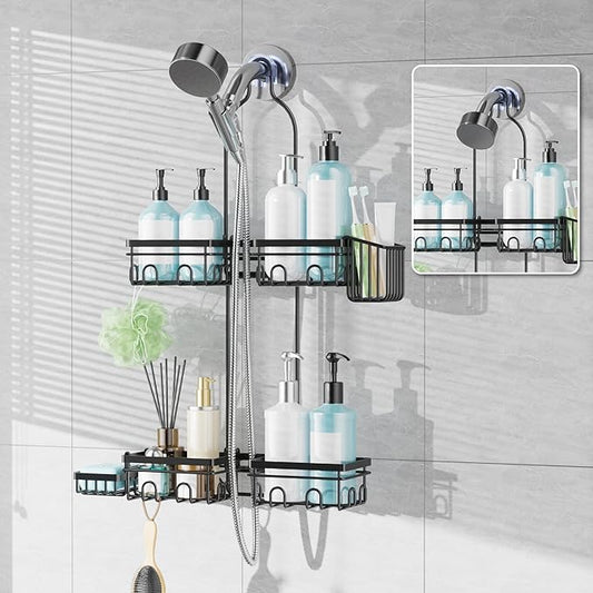 KEGII Shower Caddy Hanging for Handheld Showerheads, Rustproof Hanging Shower Organizer with Soap Holder, Toothbrush Holder and Hooks, Anti-Swing Bathroom Shower Rack for Renters, Apartments