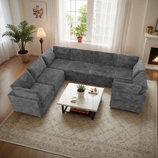 Large 7 Seat Modular Sectional Sofa with Ottoman Seat Corduroy Sleeper Sectional Sofa Bed Oversized Convertible Modular Couch for Living Room