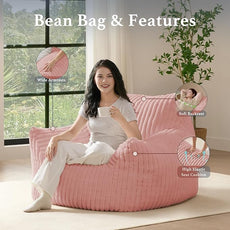 Giant Plush Bean Bag Chair for Adults with Armrests - Oversized Comfy Pink Beanbag Lounge Lazy Floor Sofa Accent Chair for Living Room, Bedroom & Dorm, Cozy Fluffy Single Cloud Mini Couch