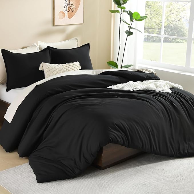 Litanika Comforter Set, Lightweight Solid Bedding Comforter Set, Fluffy Down Alternative Bed Set, Black, Oversized King
