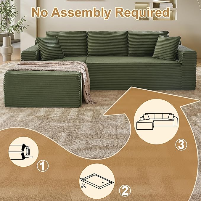 105''Sectional Cloud Couch with L Shaped Chaise,Modern Modular Sectional Sofa,Comfy Sectional Couches for Living Room,Bedroom,Apartment (Green, 105''W Left Facing Chaise)