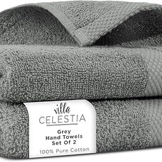 100% Cotton Hand Towel Set of 2, (16 x 28 inches) Sustainable, Soft, Highly Absorbent, Quick Drying, Combed Cotton Hand Towels Pack of 2 Ideal for Hotels, Spa, Bathroom, Dorm, Grey