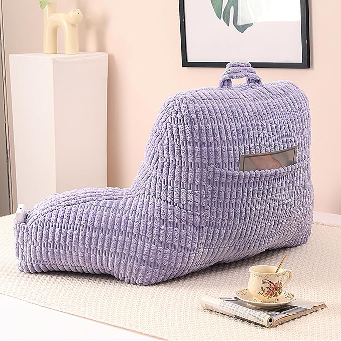 Reading Pillow for Sitting in Bed, Large Backrest Reading Pillow with Arm Rest,Back-Rest Support Cushion for Sit Up on Couch, Sofa, and Floor (Light Purple Corduroy, Standard(17"))