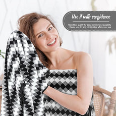 16 Pack Microfiber Bath Towels Bulk 27'' x 60'' Oversized Size Bath Towel Highly Absorbent Extra Large Soft Drying for Shower Beach Winter Salon Sport Gym Party (Grid,Black)