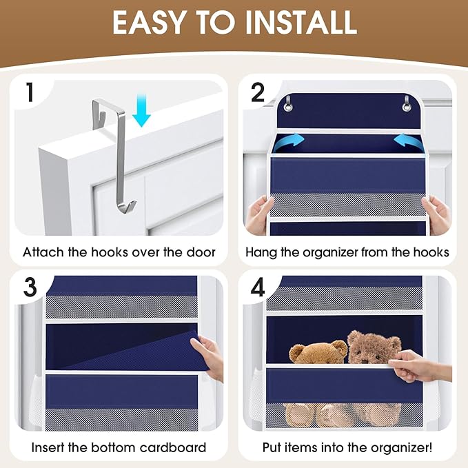 2 Pack Over The Door Organizer, Hanging Storage Organizer with Clear Window, 40lb Ultra Sturdy Large Capacity Room Organizer for Pantry Laundry Bathroom Nursery Closet (Grey)