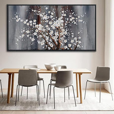 Wall Art for Living Room Large Modern Wall Decor Canvas Paintings for Wall Decorations White Flower Brown Bedroom Office Artwork Plum Blossom Art Prints Framed 29×58IN