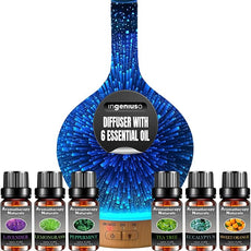 Aromatherapy Essential Oil Diffuser w/ 3D Glass Vase Cover & Colorful LED Light Display | Cool Mist Fragrance Diffuser for Bedroom, Large Room & Dorm | Auto Shut-Off Humidifier w/ 6 Essential Oils