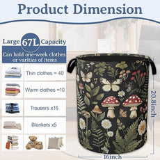 Red Mushroom Laundry Basket,Foldable Oxford Cloth Butterfly Plant Herb Laundry Hamper With Handle, 20.8