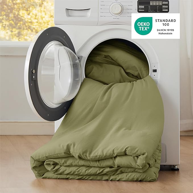 Bedsure Queen Size Comforter Set, Olive Green Soft Prewashed Bedding for All Seasons, 3 Pieces GentleSoft™ Warm Down Alternative Bed Set, 1 Lightweight Comforter (90"x90") and 2 Pillowcases (20"x26")