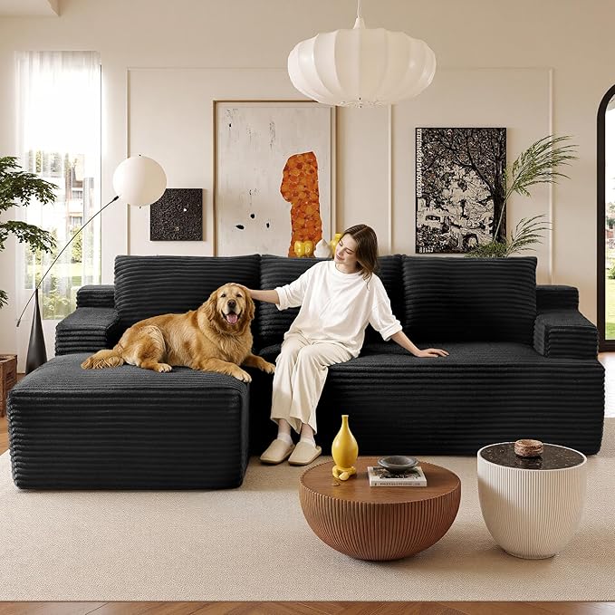 96''Sectional Couches for Living Room Modern Modular Sectional Sofa Upholstered Boneless Couch Comfy Cloud Couch with Chaise (Black, 96''W Left Facing Chaise)