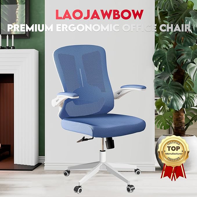 Ergonomic Office Chair - 400LB Comfy Desk Chairs with Lumbar Back Support, Mesh Computer Chairs with Wheels and Arms for Home Office, Study (669Blue-Without Headrest)