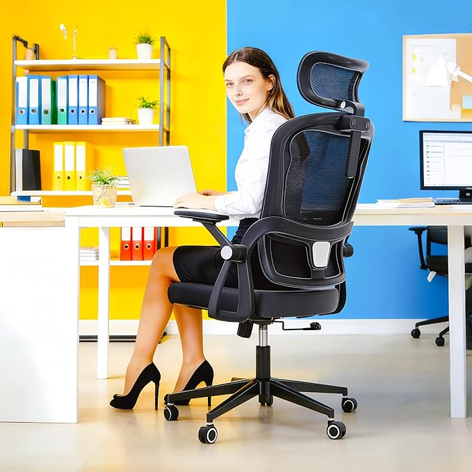 Ergonomic Office Chair - 400LB Comfy Desk Chairs with Adjustable Headrest and Lumbar Back Support, Mesh Computer Chairs with Wheels and Arms for Home Office, Study