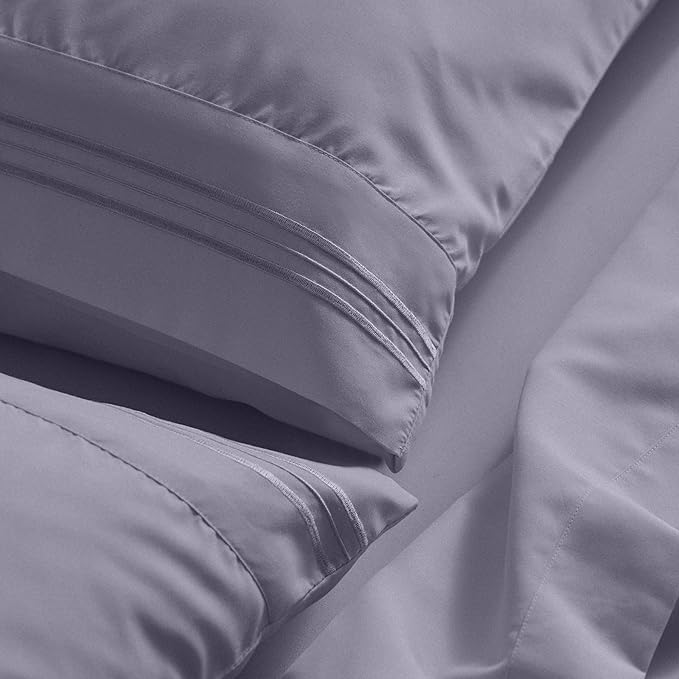 Mellanni California King Sheet Set - 6-Piece Iconic Collection Bedding, (Including 4 Pillowcases), 21-Inch Extra Deep Pocket, Easy Care, Ultra Soft, Cooling Sheets, Brushed Microfiber - Hazy Lilac