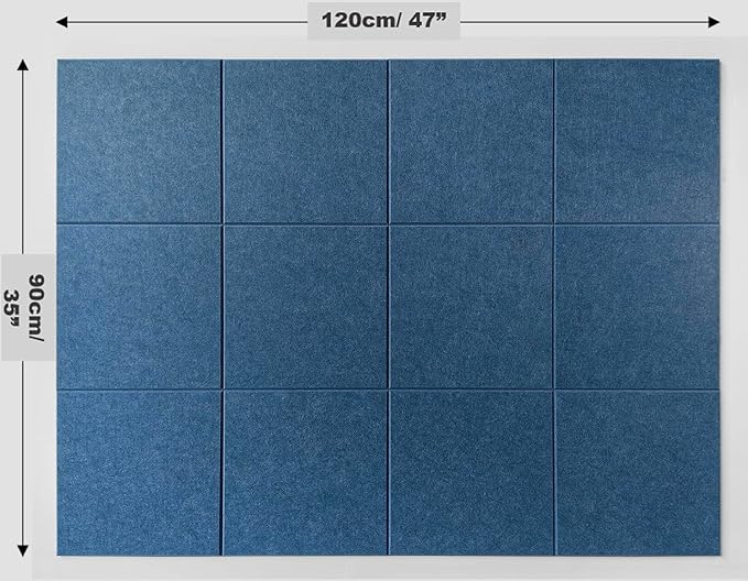 Blue Felt Notice Board 47"x35" | Large Cork Bulletin Board Alternative for Office, Home & Classroom | Felt Wall Tiles (12-Pack) | Blue Classroom Decor Office Supplies | Ocean Blue