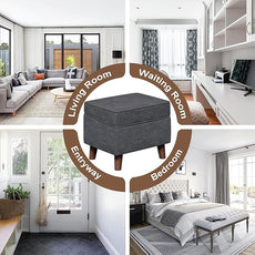 Storage Ottoman with Adjustable Cover, Soft Step Stool, Footrest and Seat, Ottoman Foot Rest for Living Room, Bedroom, Dorm, Light Gray