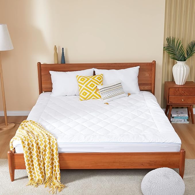 King Mattress Pad Cotton Mattress Pad Cover Quilted Mattress Cover 18-22" Deep Pocket Mattress Protector King Size White Down Alternative Filling Noiseless & Breathable