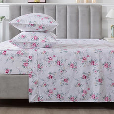 FADFAY Rose Sheets Set Twin XL Pink Floral College Bedding Rustic Botanical Dorm Sheets Vintage Farmhouse Bedding 100% Cotton Breathable Collection with Deep Pocket Fitted Sheet 4Pc, Twin XL Size