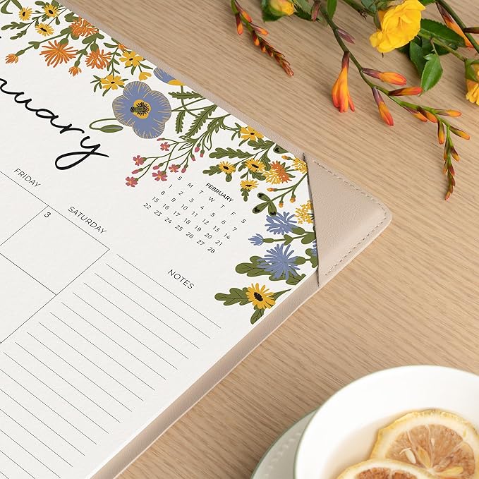 Desk Calendar 2026 with Desktop Mat, Cabbrix Large Desk Pad Calendar 15 x 12 Inch Runs From January 2026 to June 2027, Floral Design Calendar 2026 for Home School and Office (Apricot)