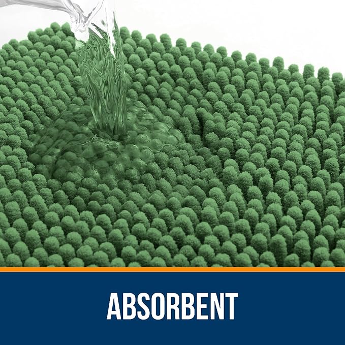 OLANLY Bathroom Rugs 44x24, Extra Soft Absorbent Chenille Bath Rugs, Rubber Backing Quick Dry, Machine Washable Bath Mats for Bathroom Floor, Tub and Shower, Home Decor Accessories, Olive Green