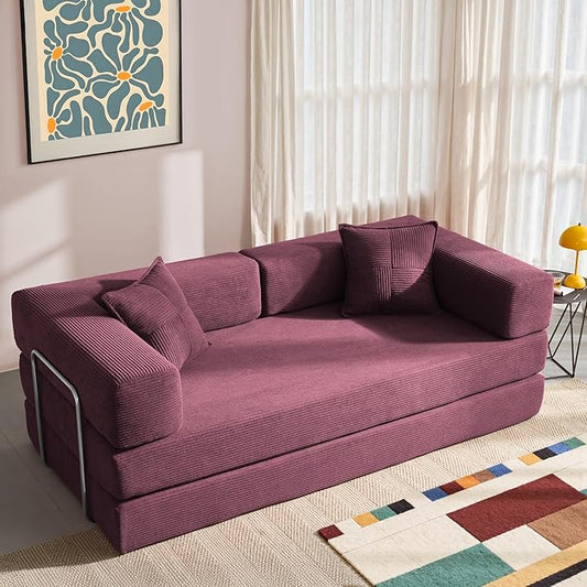 YINIX Foldable Sofa Bed, 78'' Folding Floor Couch, Compressed Convertable Sleeper Sofa, Memory Foam Couch with Pillow Back Support Armrest, 4-in-1 Futon Sofa Bed for Living Room, Wine Red