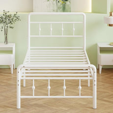14 Inch White Twin XL Bed Frames with Headboard and Footboard, Metal Bed Frame Twin XL Victorian Style, Heavy Duty Mattress Foundation, No Box Spring Needed, Easy Assembly