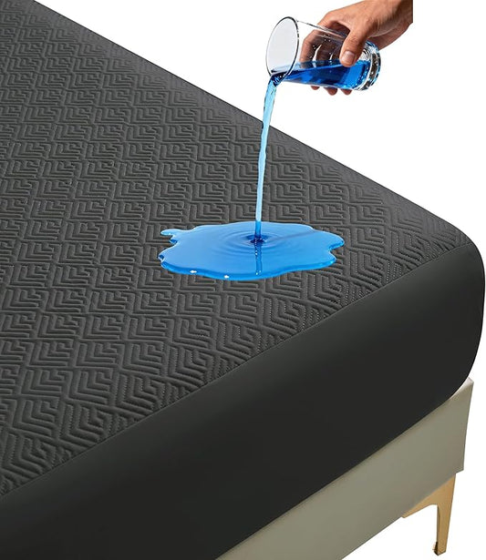 100% Waterproof Mattress Protector 18''Deep Pocket Breathable Incontinence Pads for Adults Kids Elderly Pets Machine Washable and Easy Care Bedwetting Pads (Black, 39''x80'',Twin XL)