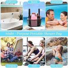 Hillban 4 Pcs Mesh Shower Caddy Portable Large Quick Dry Shower Caddy Basket with Deeper 8 Pockets and 2 Handles Hanging Bag for College Dorm Room(Black)