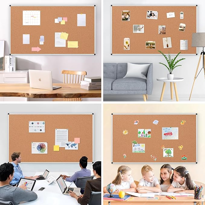 Board2by Extra Large Cork Bulletin Board 96" X 48", Silver Aluminum Framed 8'x4' Corkboard for Wall, Wall Mounted Notice Pin Board with 18 Push Pins for School, Home & Office